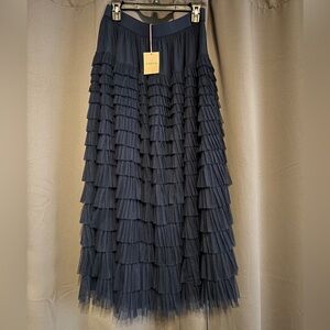 Boden Tiered Tulle Ruffled Maxi Skirt Navy Blue Women Size 10 NEW